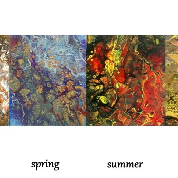 SET 4 ACRYLIC PAINTINGS FOUR SEASONS EACH 11" X 14" TOTAL SIZE 44 X 14